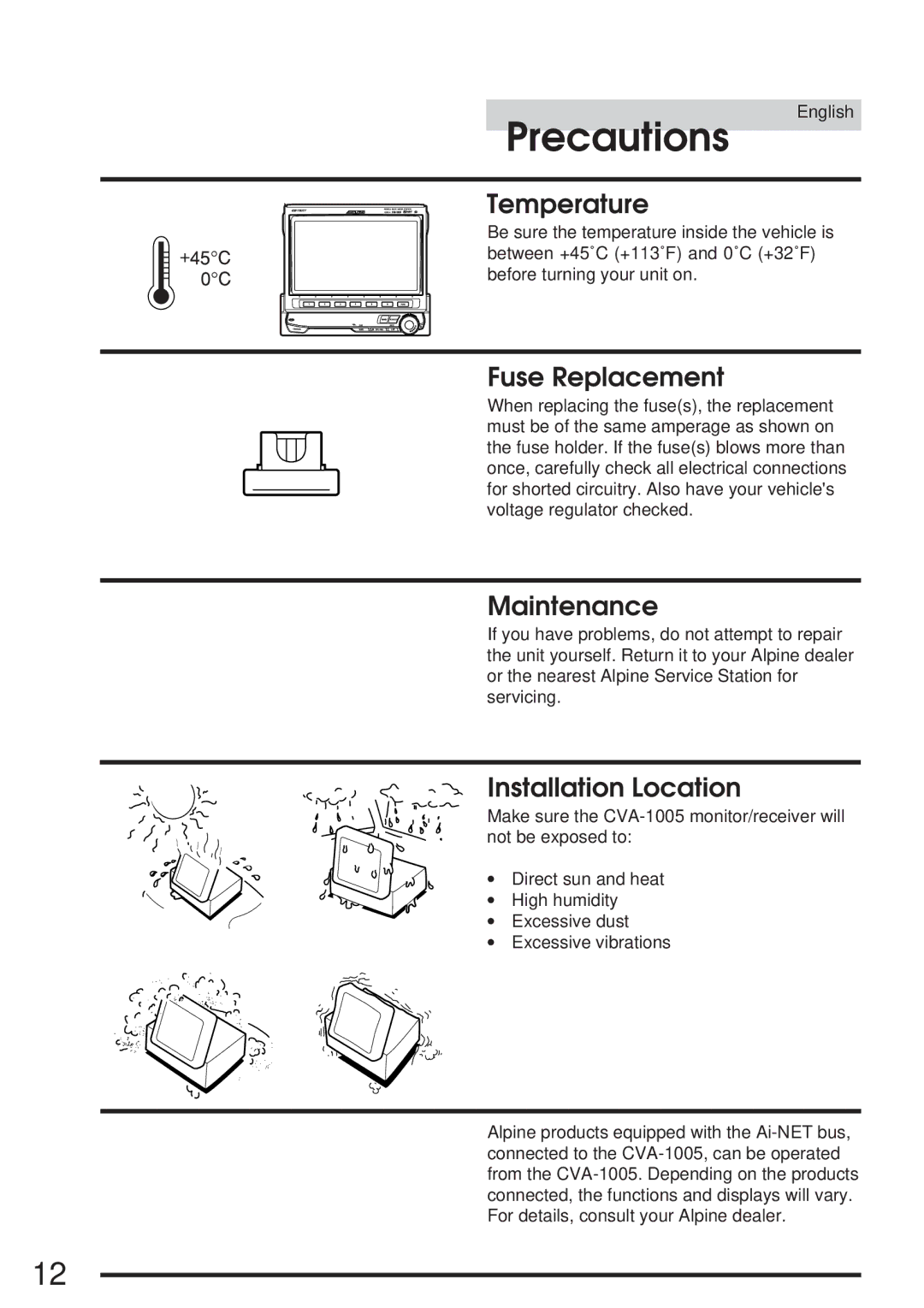 Alpine 68P21523Y62-B owner manual Precautions 