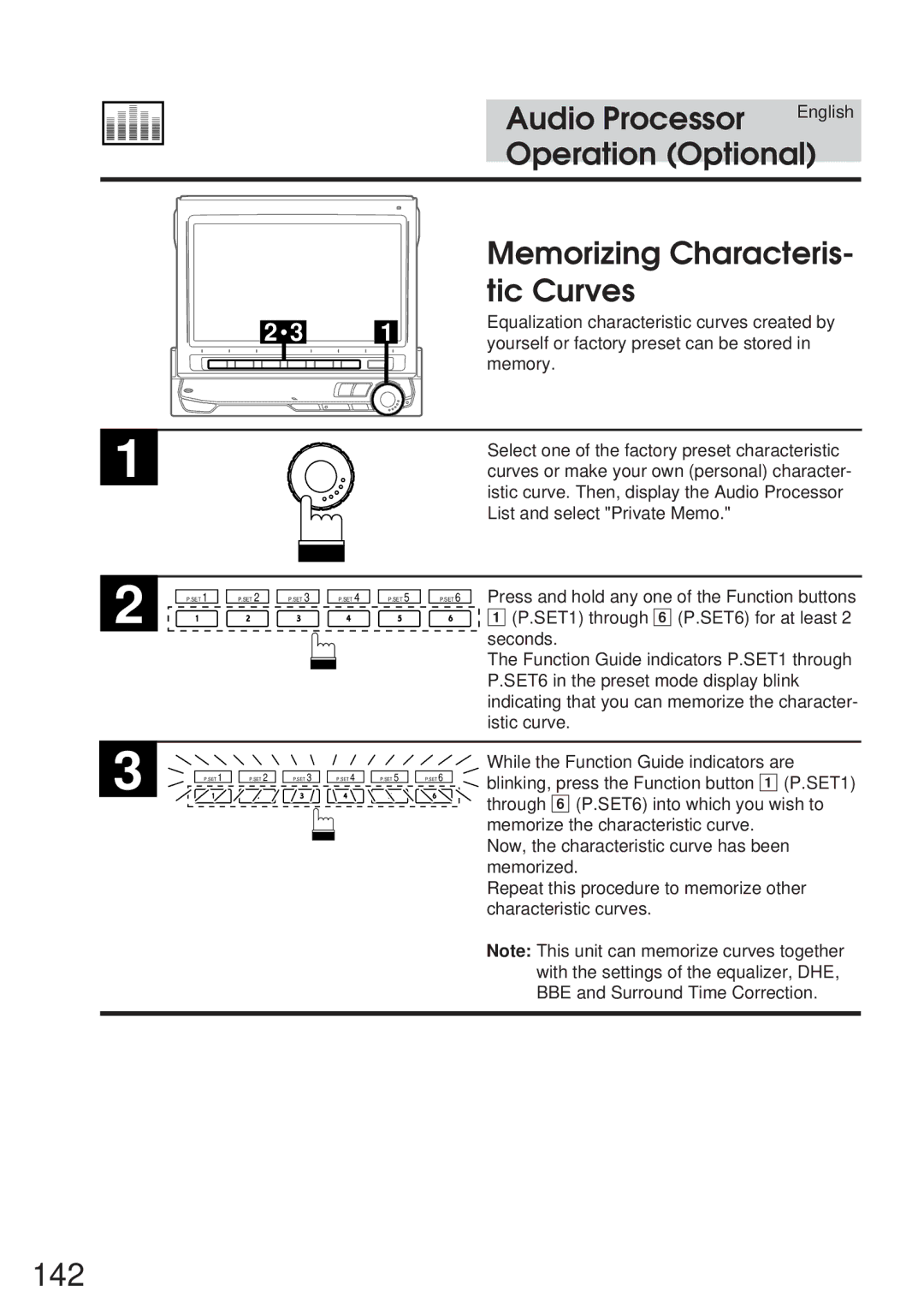 Alpine 68P21523Y62-B owner manual 142, Memorizing Characteris, Tic Curves 