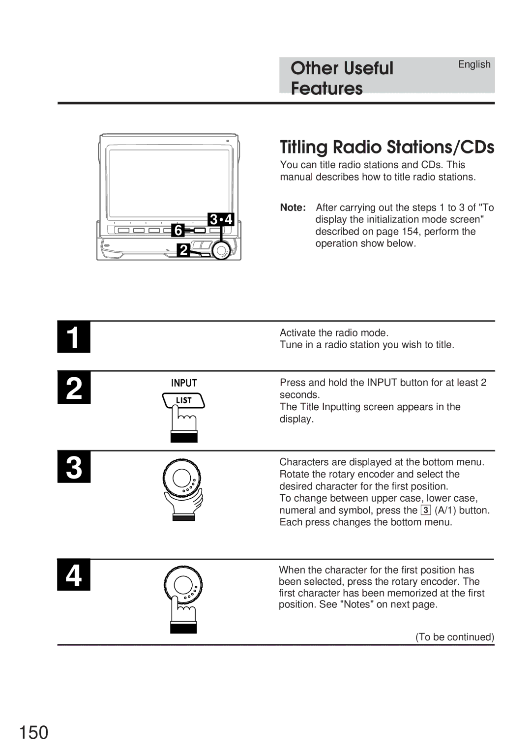 Alpine 68P21523Y62-B owner manual 150, Other Useful, Features Titling Radio Stations/CDs 