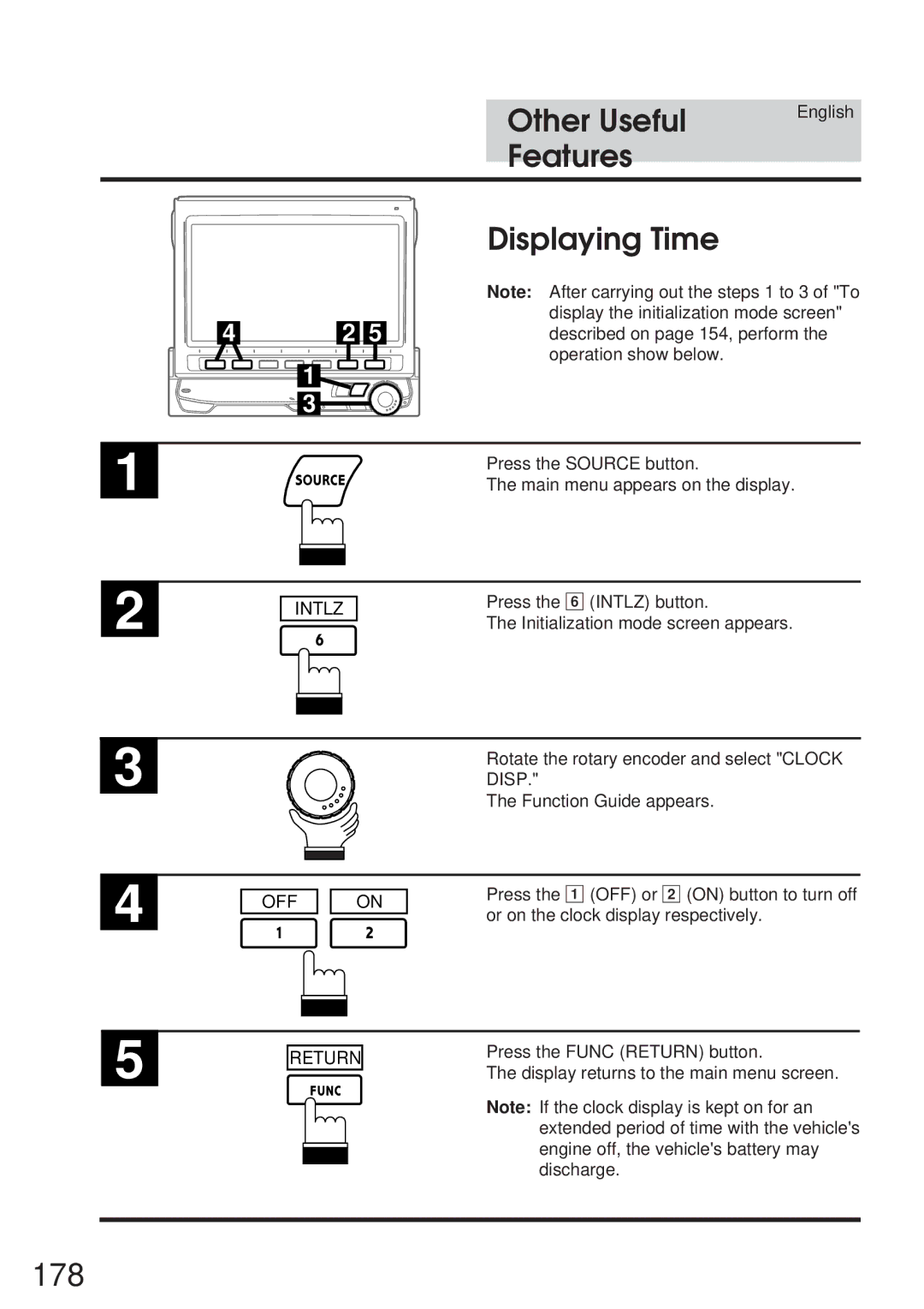 Alpine 68P21523Y62-B owner manual 178, Displaying Time 