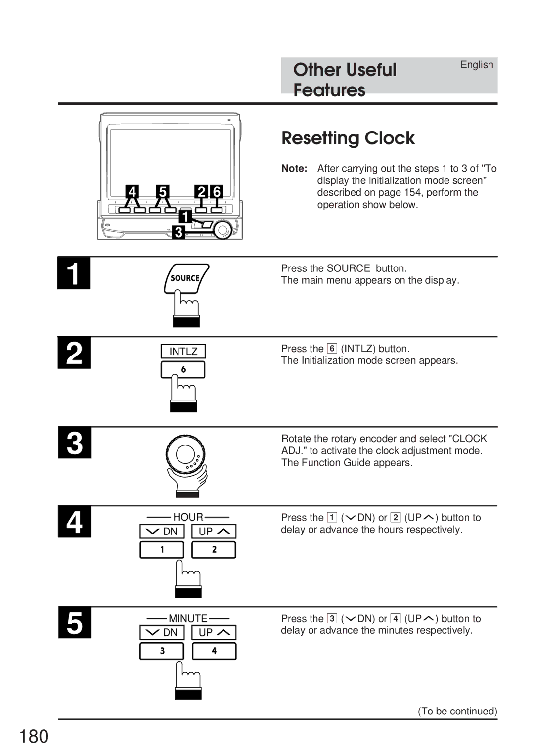 Alpine 68P21523Y62-B owner manual 180, Resetting Clock, Hour, Minute 