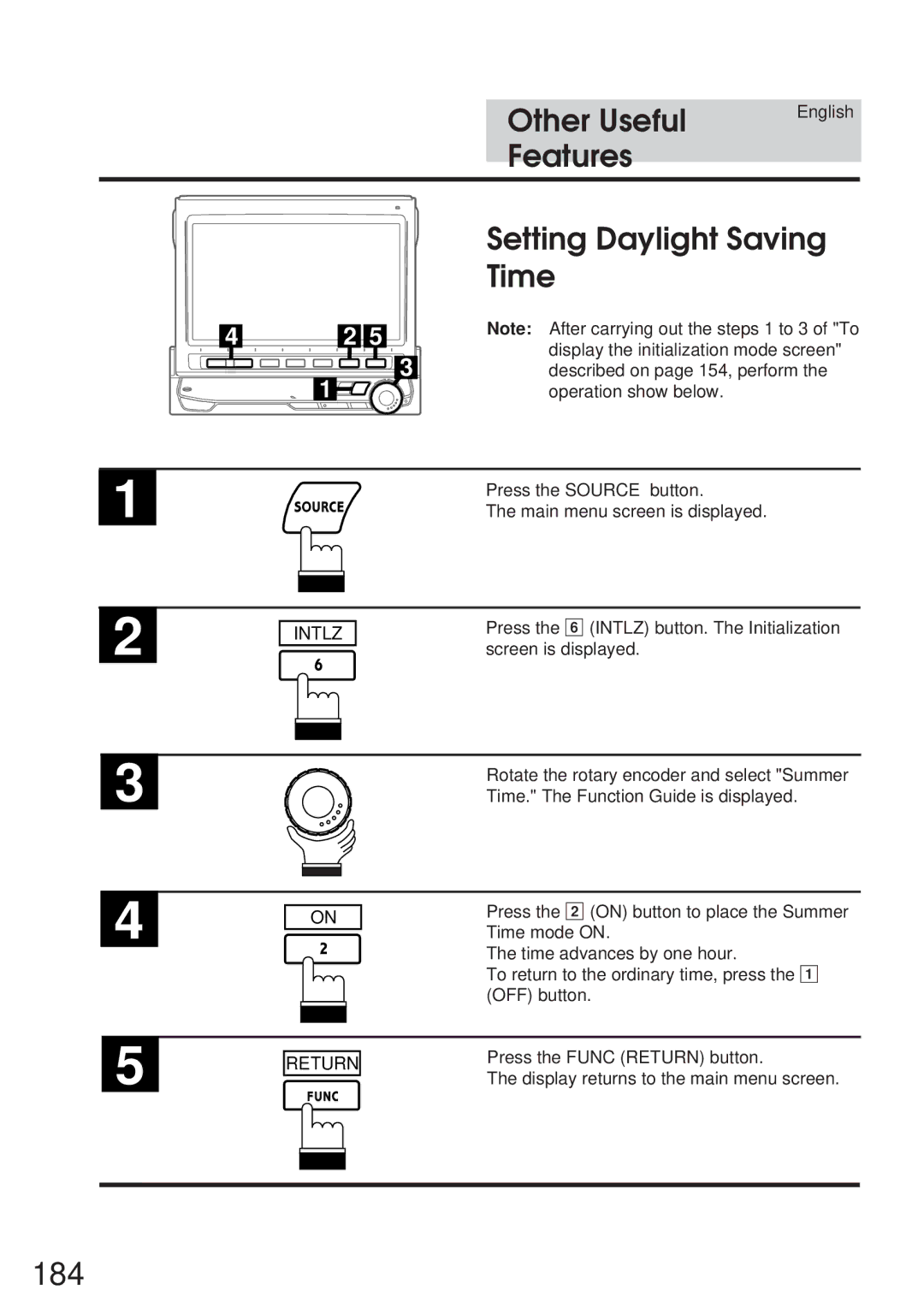 Alpine 68P21523Y62-B owner manual 184, Setting Daylight Saving Time 