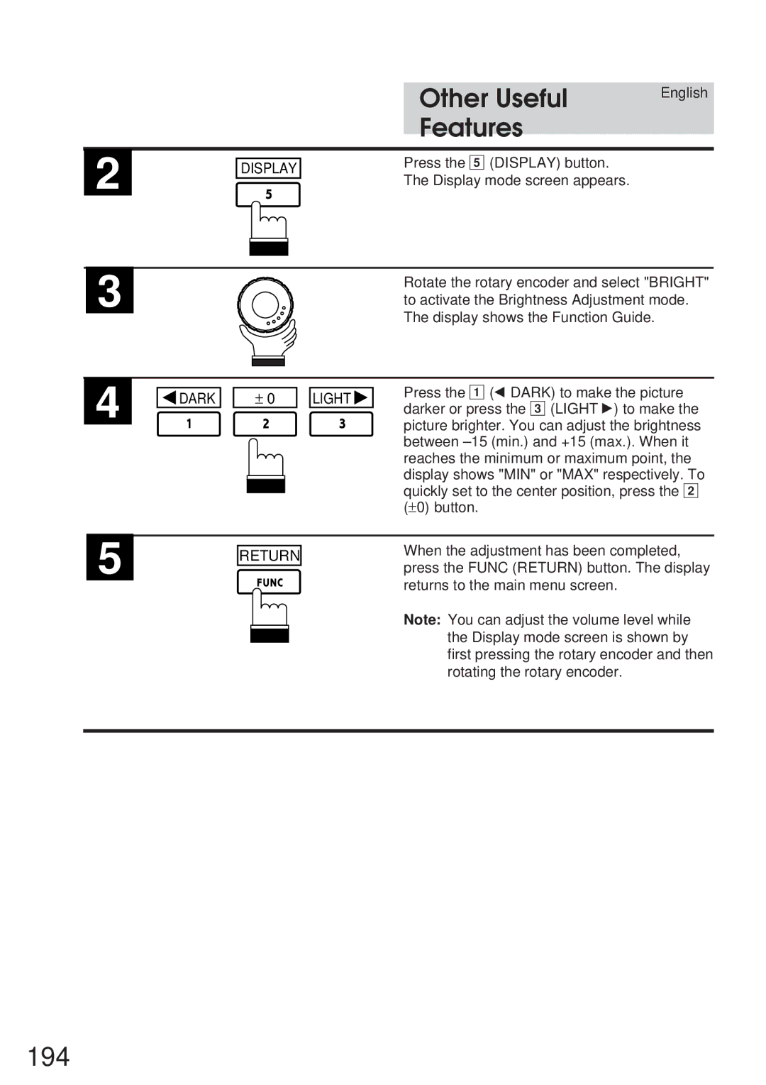 Alpine 68P21523Y62-B owner manual 194, Display, Dark, Light 