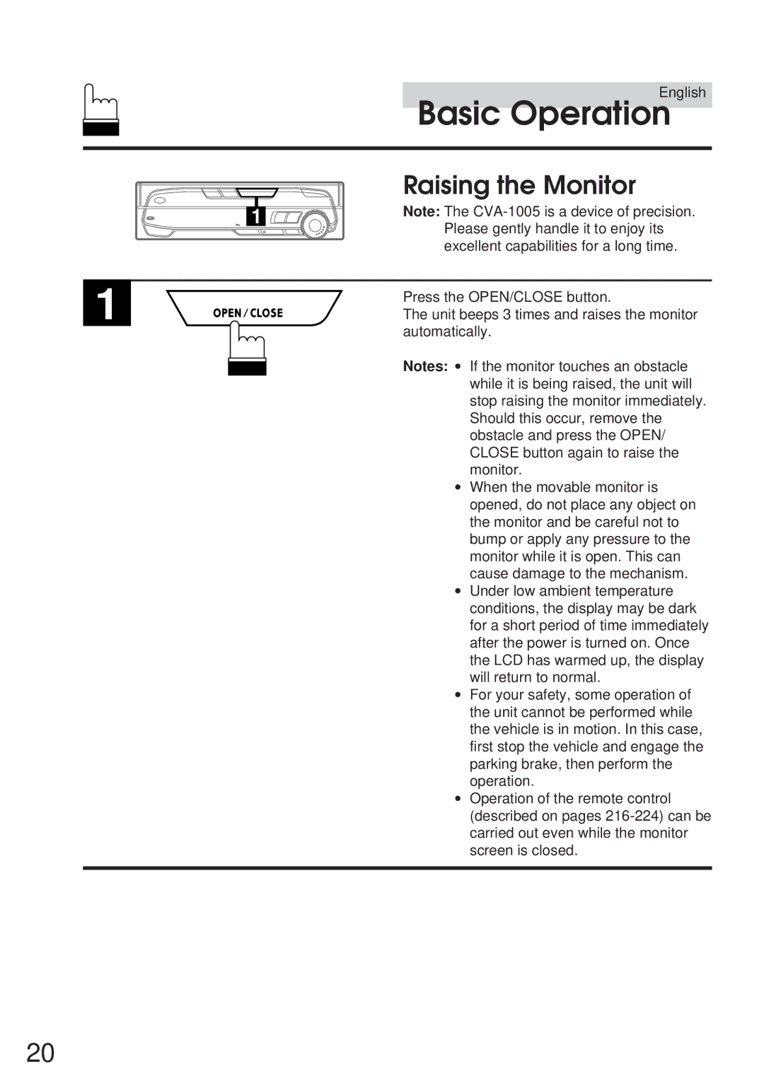 Alpine 68P21523Y62-B owner manual Raising the Monitor 