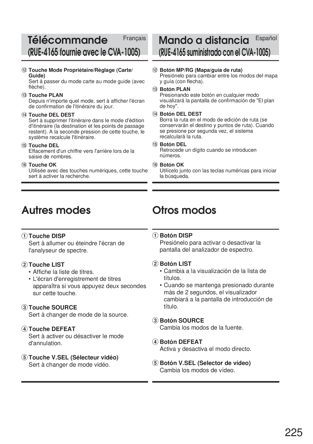 Alpine 68P21523Y62-B owner manual 225, Autres modes Otros modos 