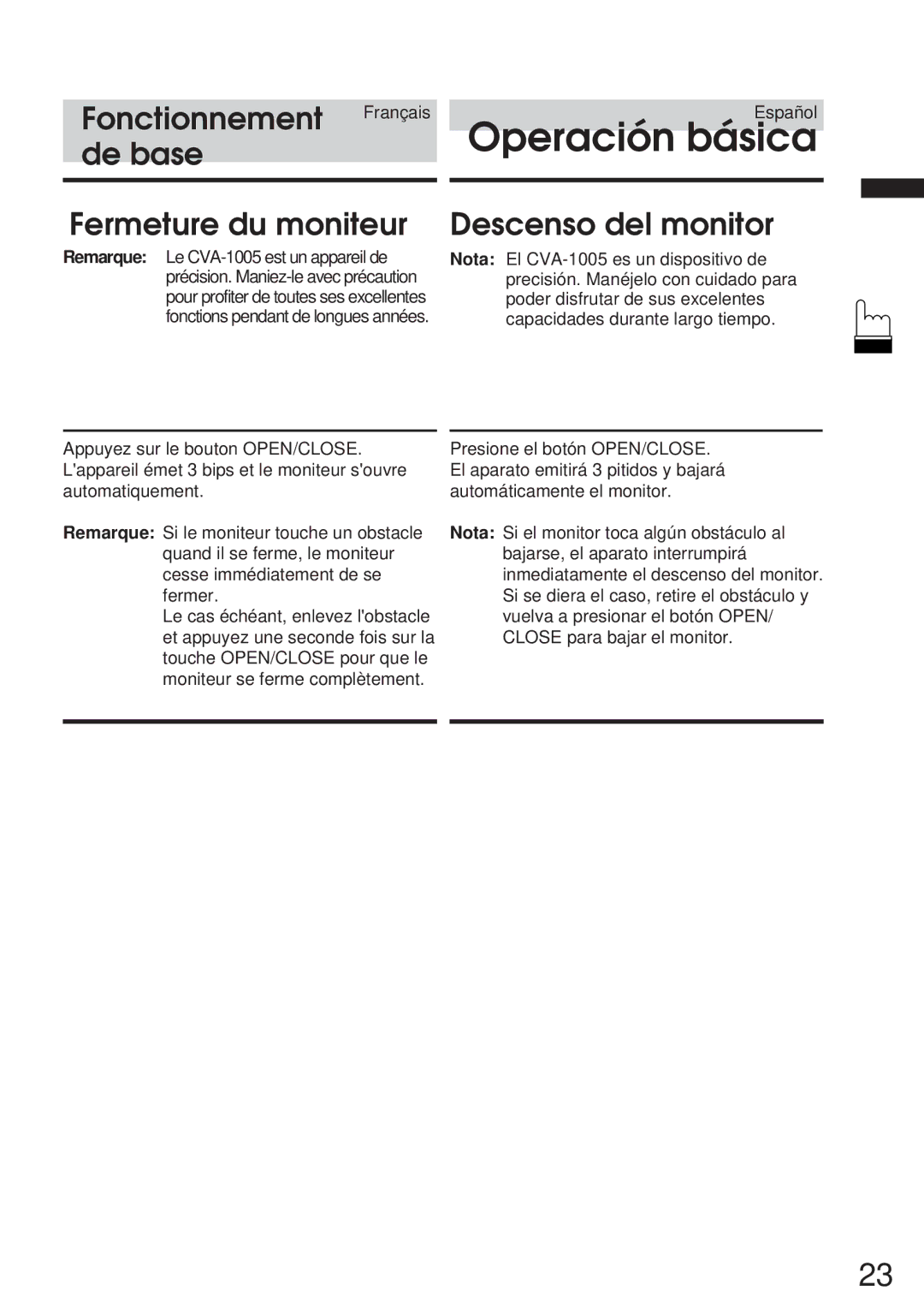 Alpine 68P21523Y62-B owner manual De base Fermeture du moniteur, Descenso del monitor 