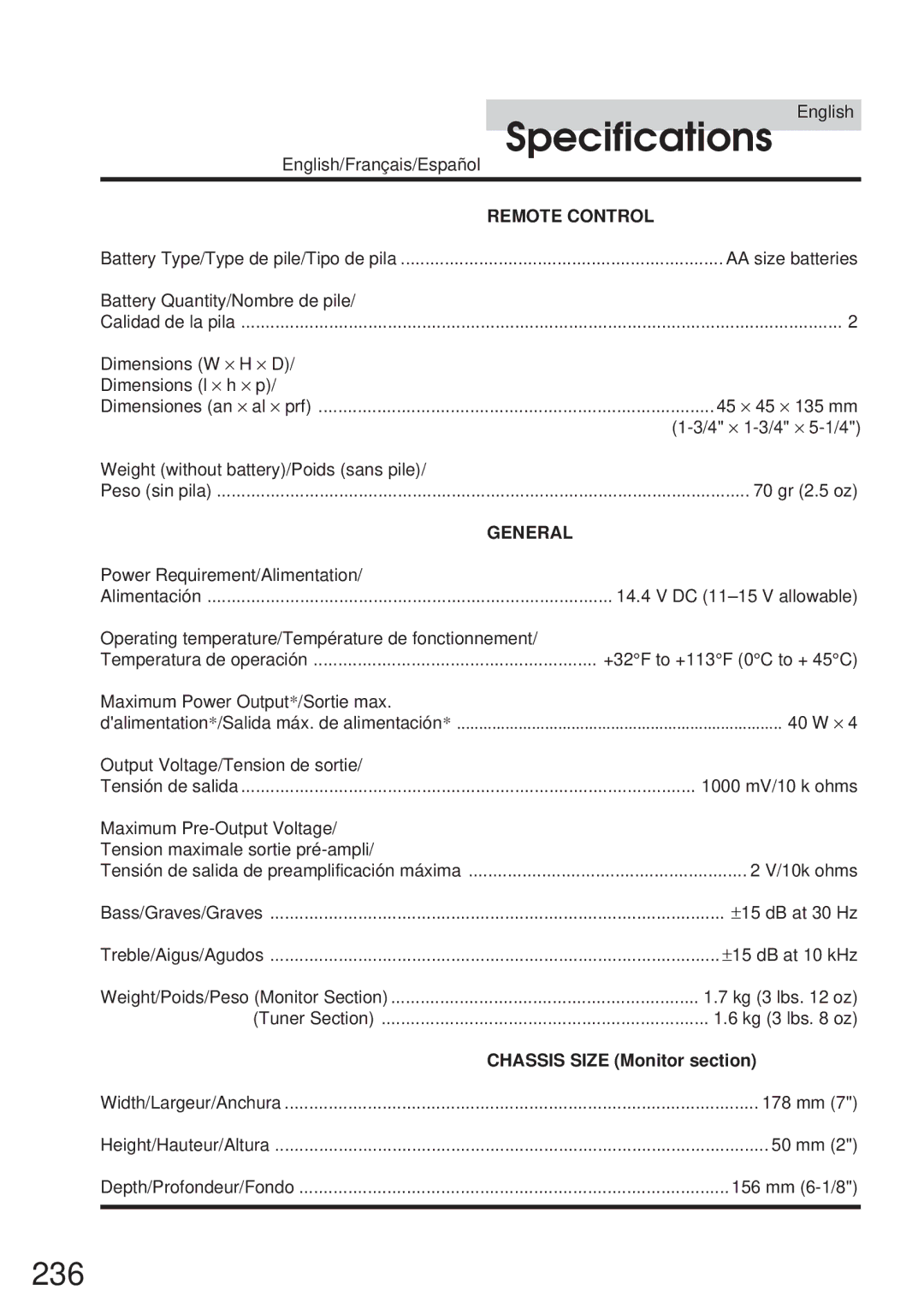 Alpine 68P21523Y62-B owner manual 236, Chassis Size Monitor section 