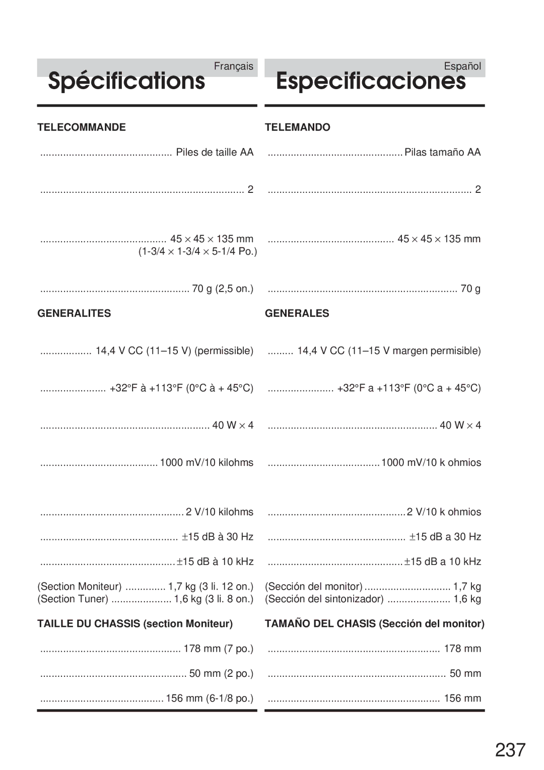 Alpine 68P21523Y62-B owner manual 237, Taille DU Chassis section Moniteur 