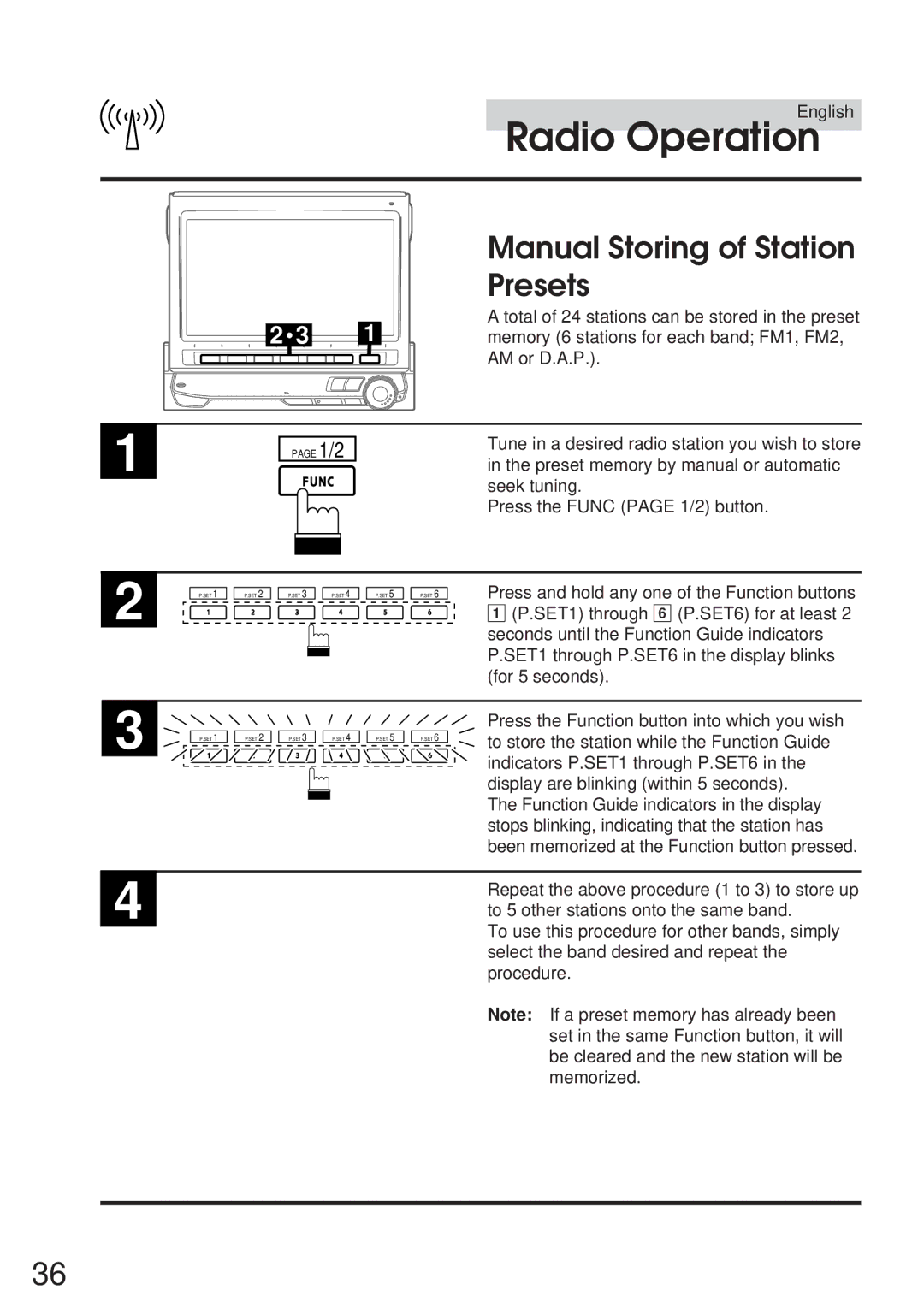 Alpine 68P21523Y62-B owner manual Manual Storing of Station Presets 