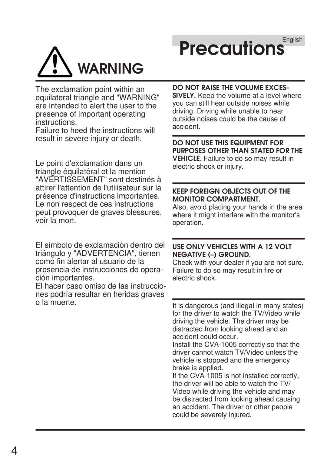 Alpine 68P21523Y62-B owner manual Keep Foreign Objects OUT of the Monitor Compartment 