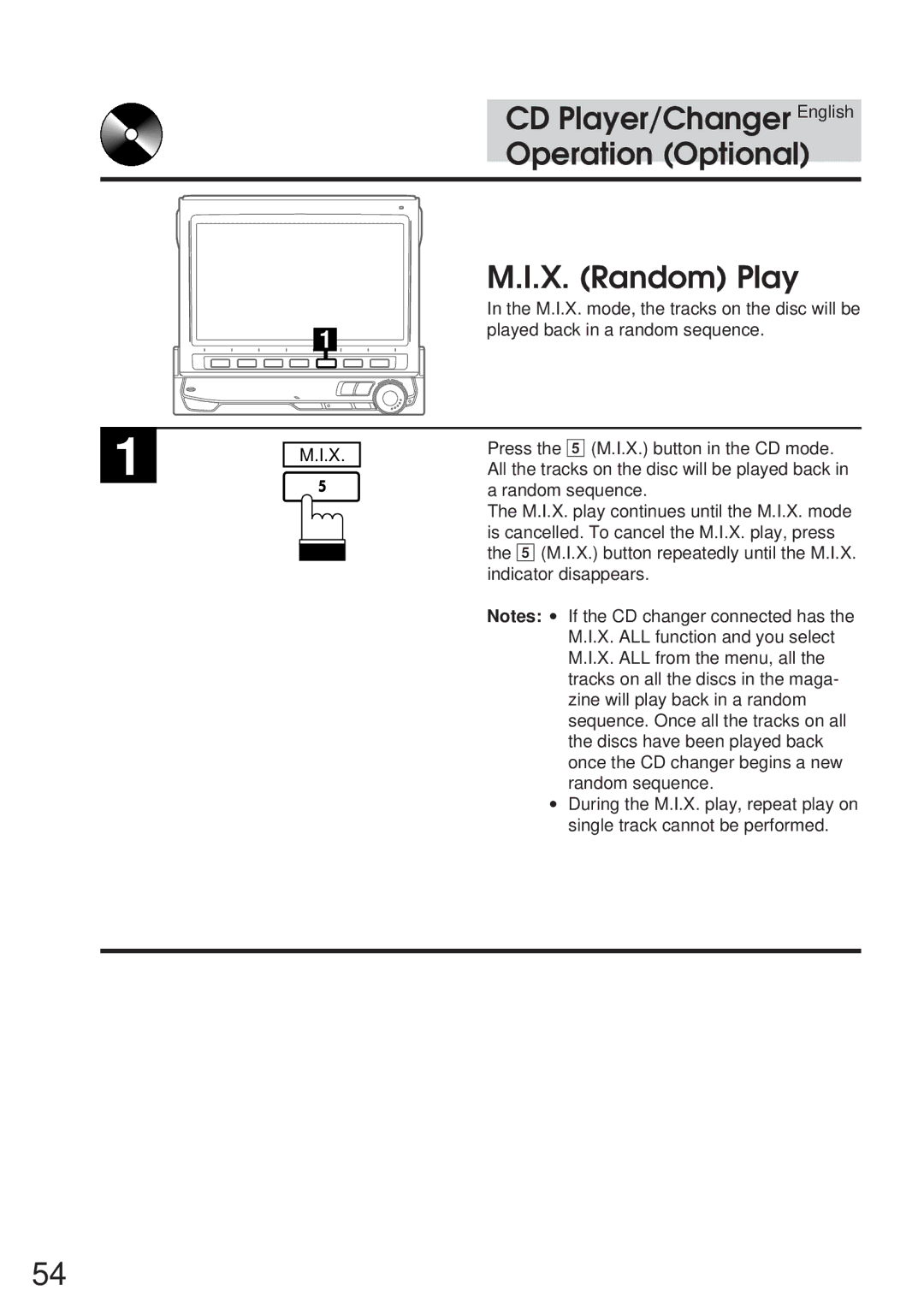 Alpine 68P21523Y62-B owner manual CD Player/Changer English Operation Optional X. Random Play 