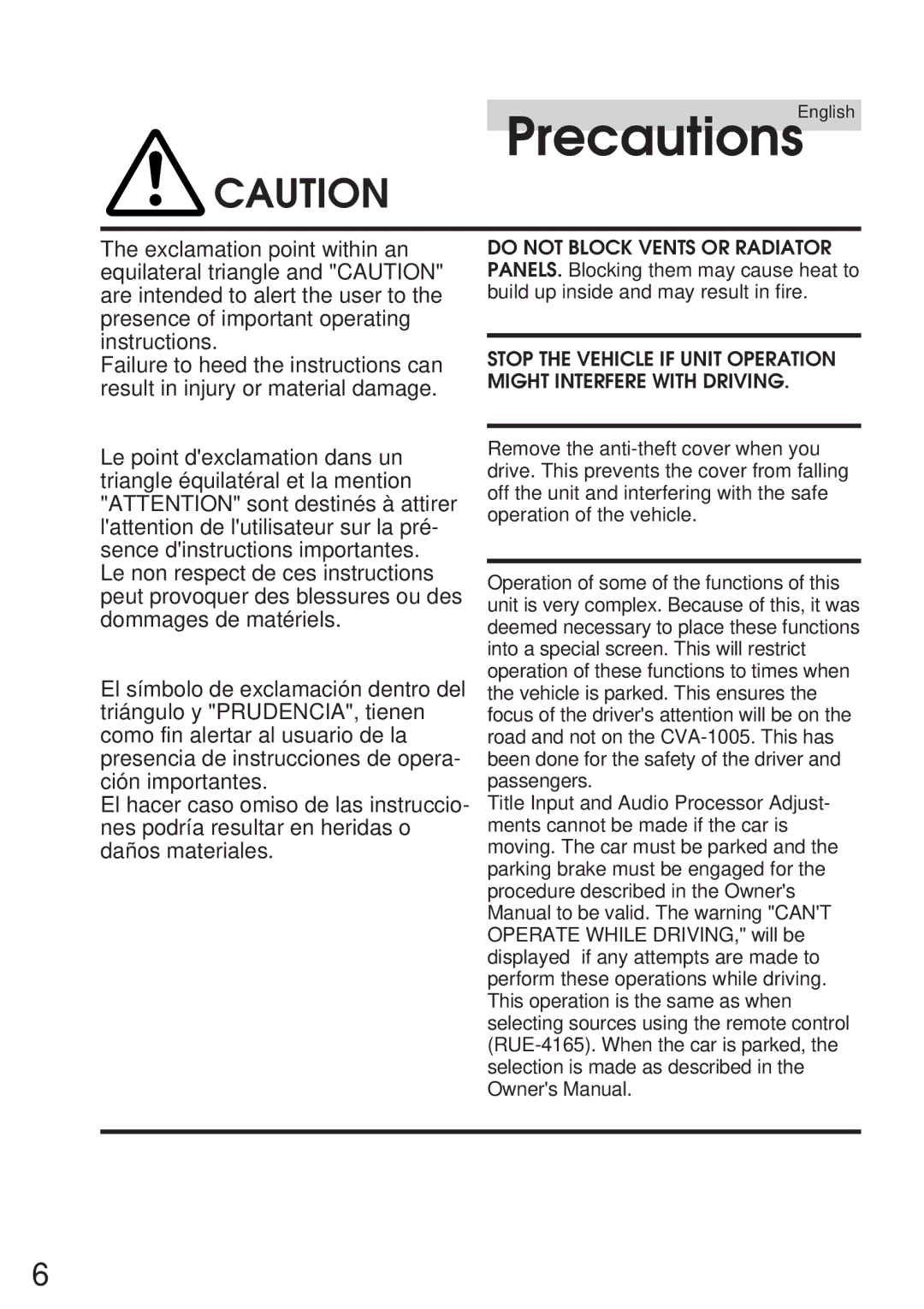 Alpine 68P21523Y62-B owner manual PrecautionsEnglish 