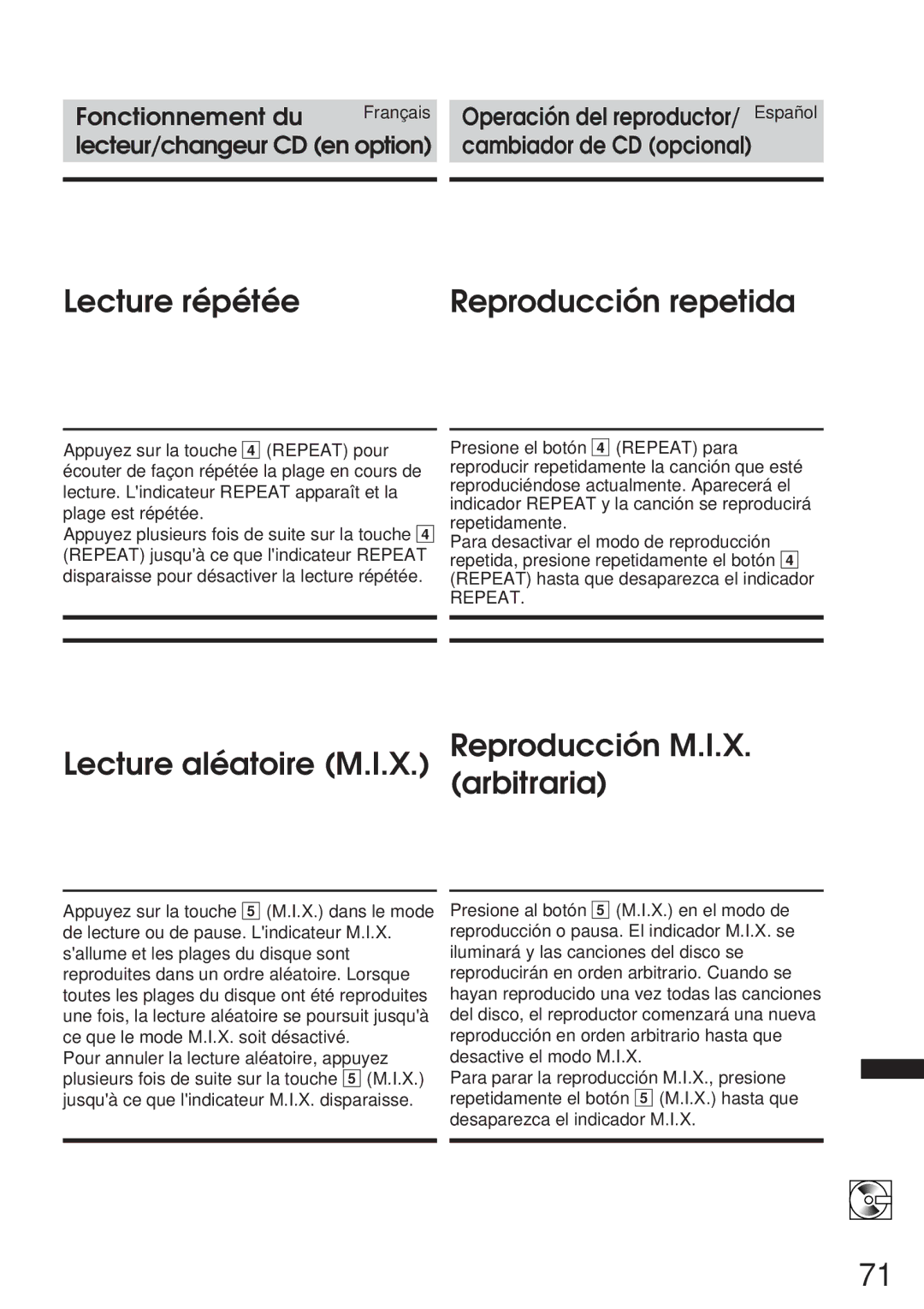 Alpine 68P21523Y62-B Lecture répétée Reproducción repetida, Lecture aléatoire M.I.X. arbitrariaReproducción M.I.X 