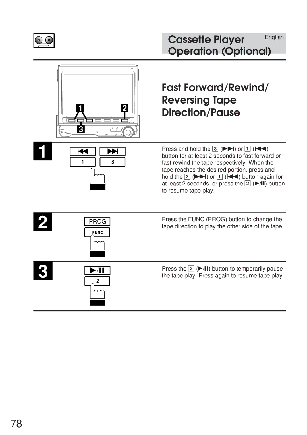 Alpine 68P21523Y62-B owner manual Fast Forward/Rewind, Reversing Tape Direction/Pause, Prog 