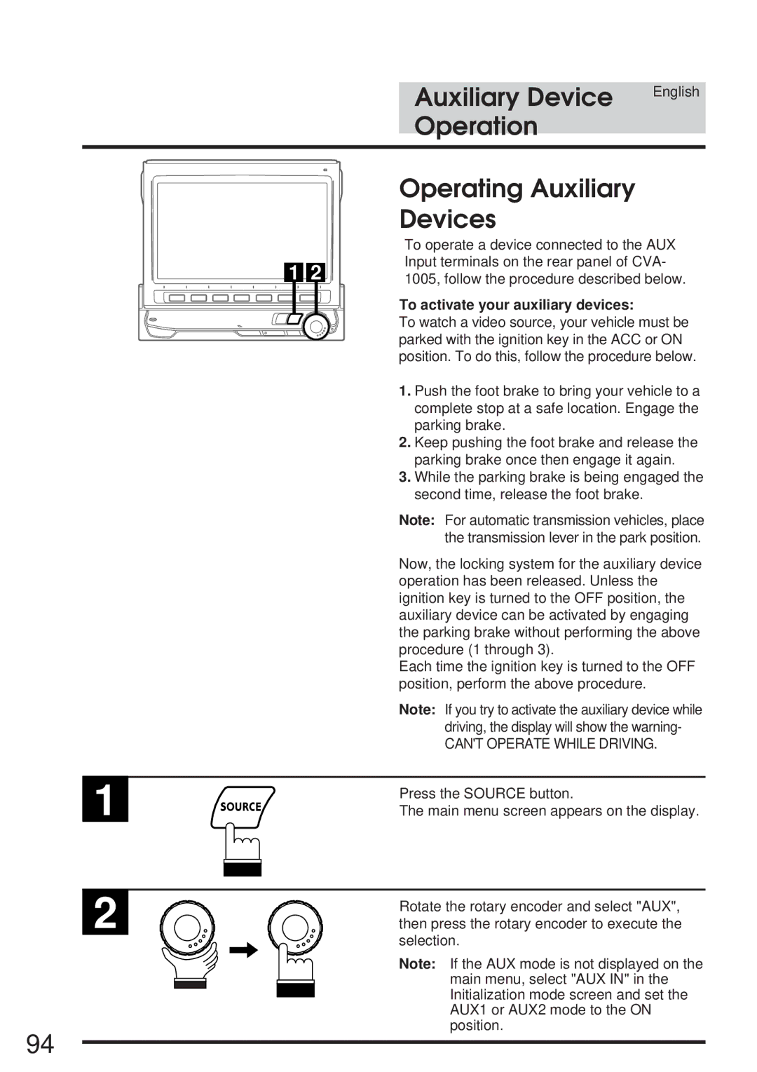 Alpine 68P21523Y62-B owner manual Operation Operating Auxiliary Devices, To activate your auxiliary devices 