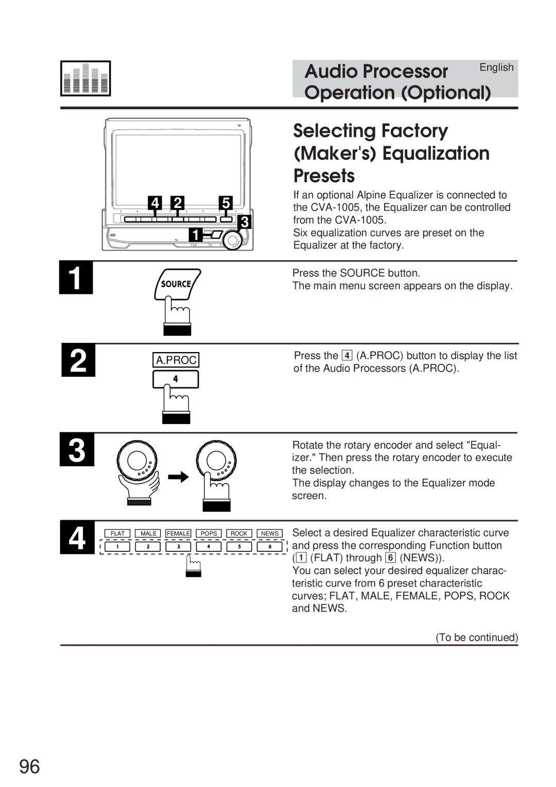 Alpine 68P21523Y62-B owner manual Audio Processor, Selecting Factory Makers Equalization Presets 