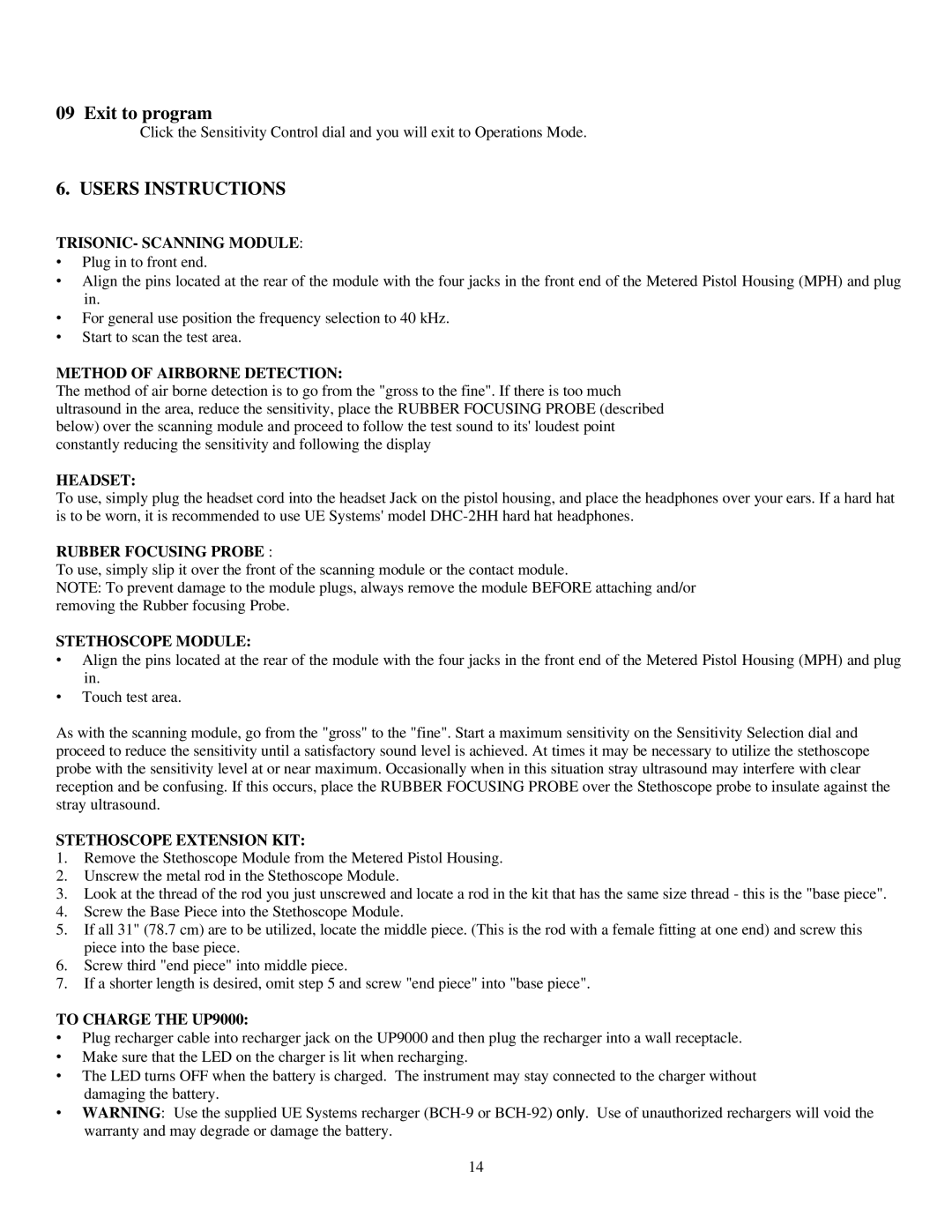 Alpine 9000 Users Instructions, TRISONIC- Scanning Module, Method of Airborne Detection, Stethoscope Module 