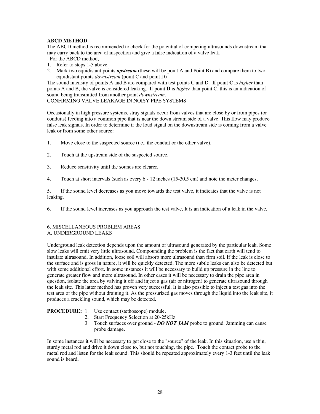 Alpine 9000 Abcd Method, Confirming Valve Leakage in Noisy Pipe Systems, Miscellaneous Problem Areas A. Underground Leaks 