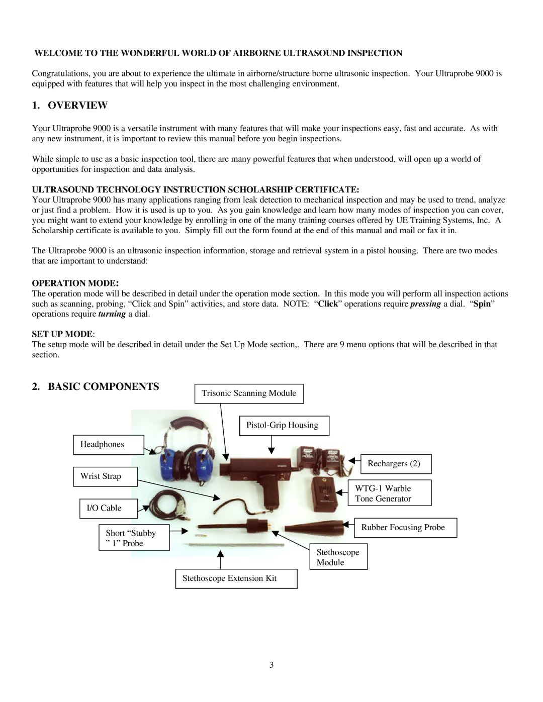 Alpine 9000 Overview, Basic Components, Ultrasound Technology Instruction Scholarship Certificate, Operation Mode 