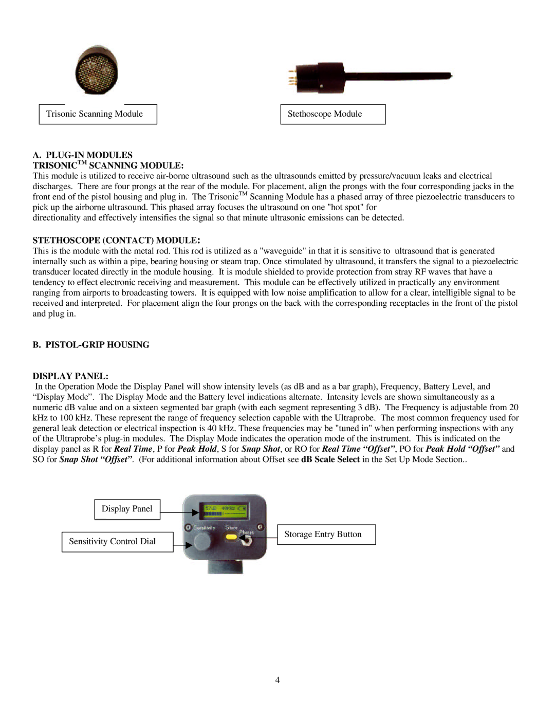 Alpine 9000 PLUG-IN Modules, Trisonictm Scanning Module, Stethoscope Contact Module, PISTOL-GRIP Housing Display Panel 