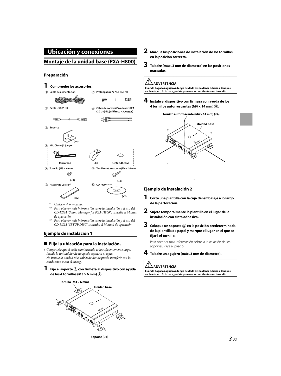 Alpine alpine system integration audio processor Montaje de la unidad base PXA-H800, Preparación, Ejemplo de instalación 