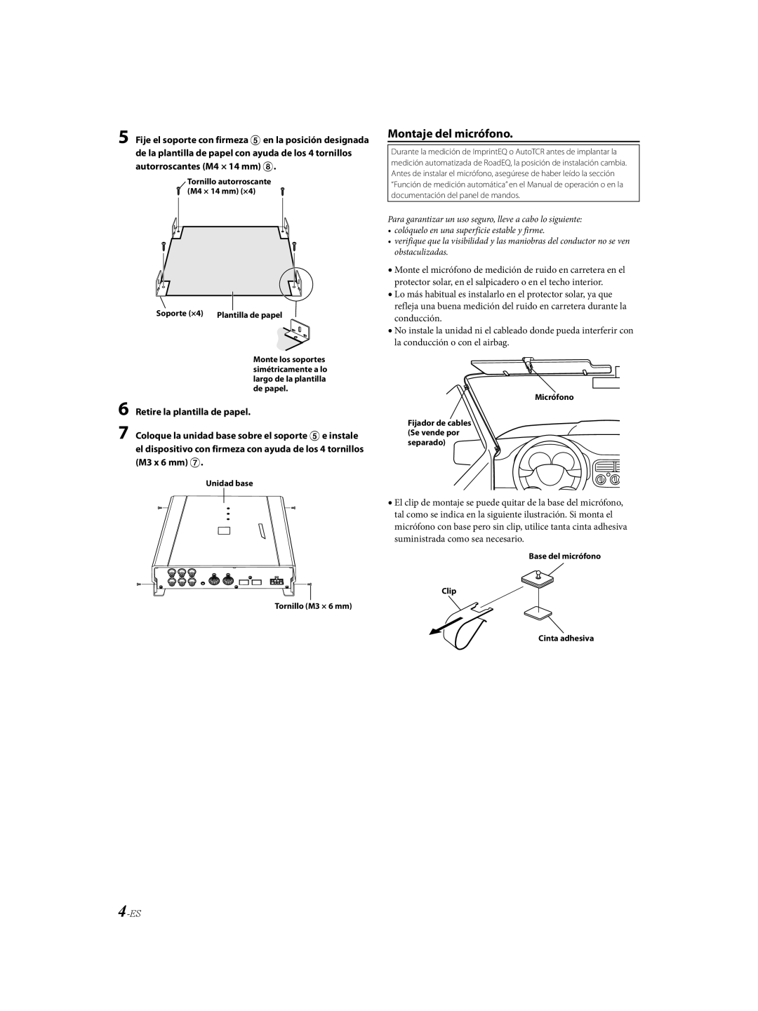 Alpine alpine system integration audio processor Montaje del micrófono, Unidad base Tornillo M3 × 6 mm, Micrófono 