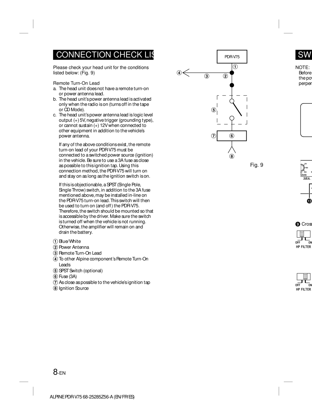 Alpine alpine owner manual Connection Check List, Cross 