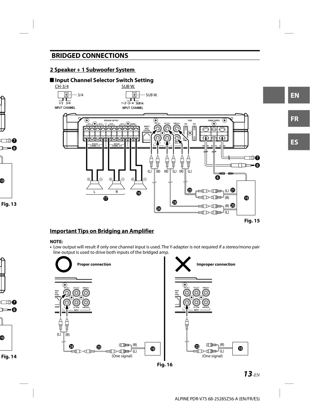 Alpine alpine owner manual Bridged Connections, Important Tips on Bridging an Amplifier 