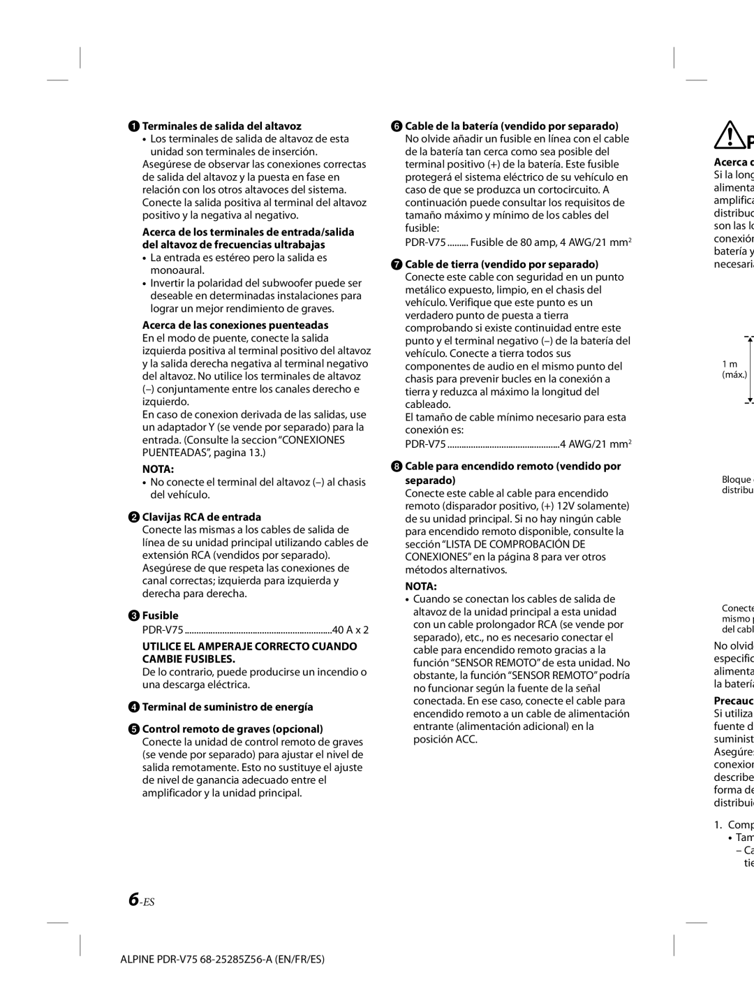 Alpine alpine owner manual Terminales de salida del altavoz, Clavijas RCA de entrada, Terminal de suministro de energía 