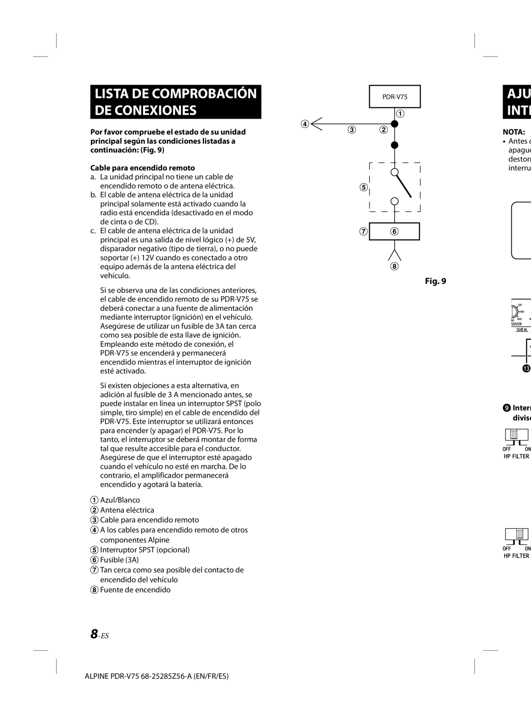 Alpine alpine owner manual Lista DE Comprobación DE Conexiones, AJU Inte, Cable para encendido remoto 