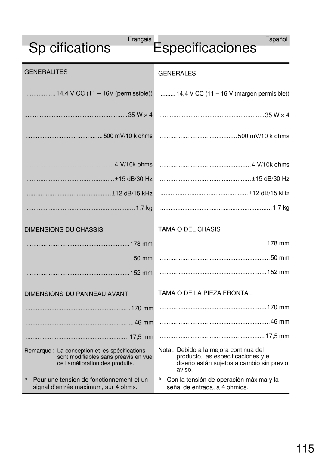 Alpine CDA-7832R owner manual Generalites Generales, Dimensions DU Chassis Tamaño DEL Chasis 