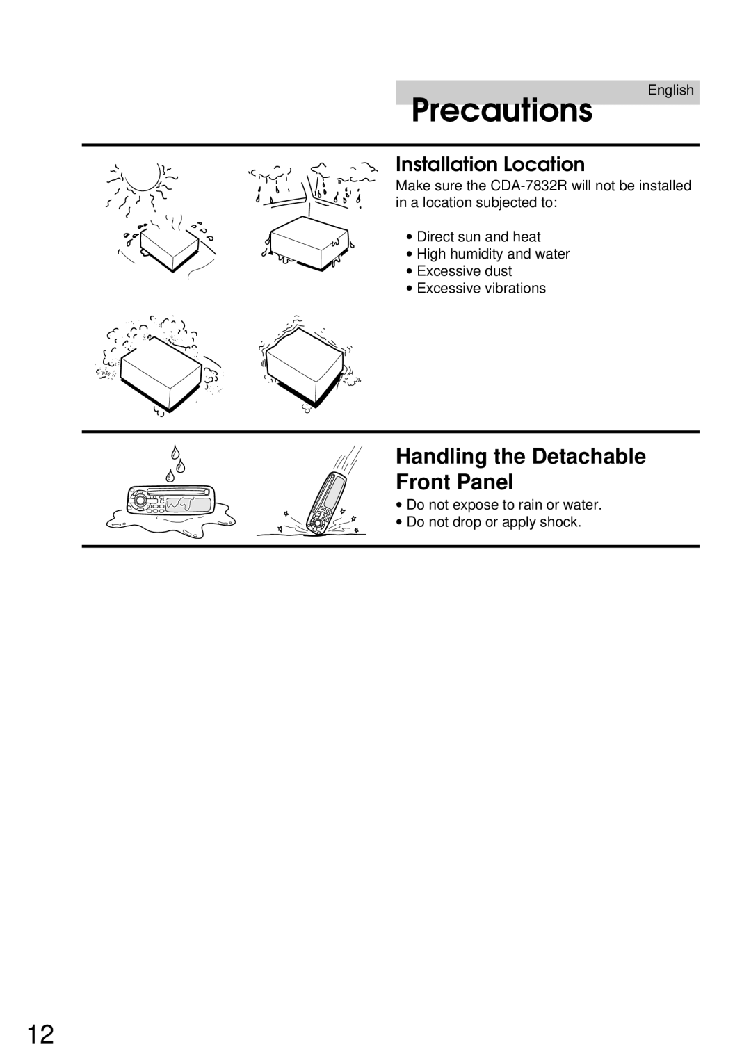 Alpine CDA-7832R owner manual Handling the Detachable Front Panel, Installation Location 