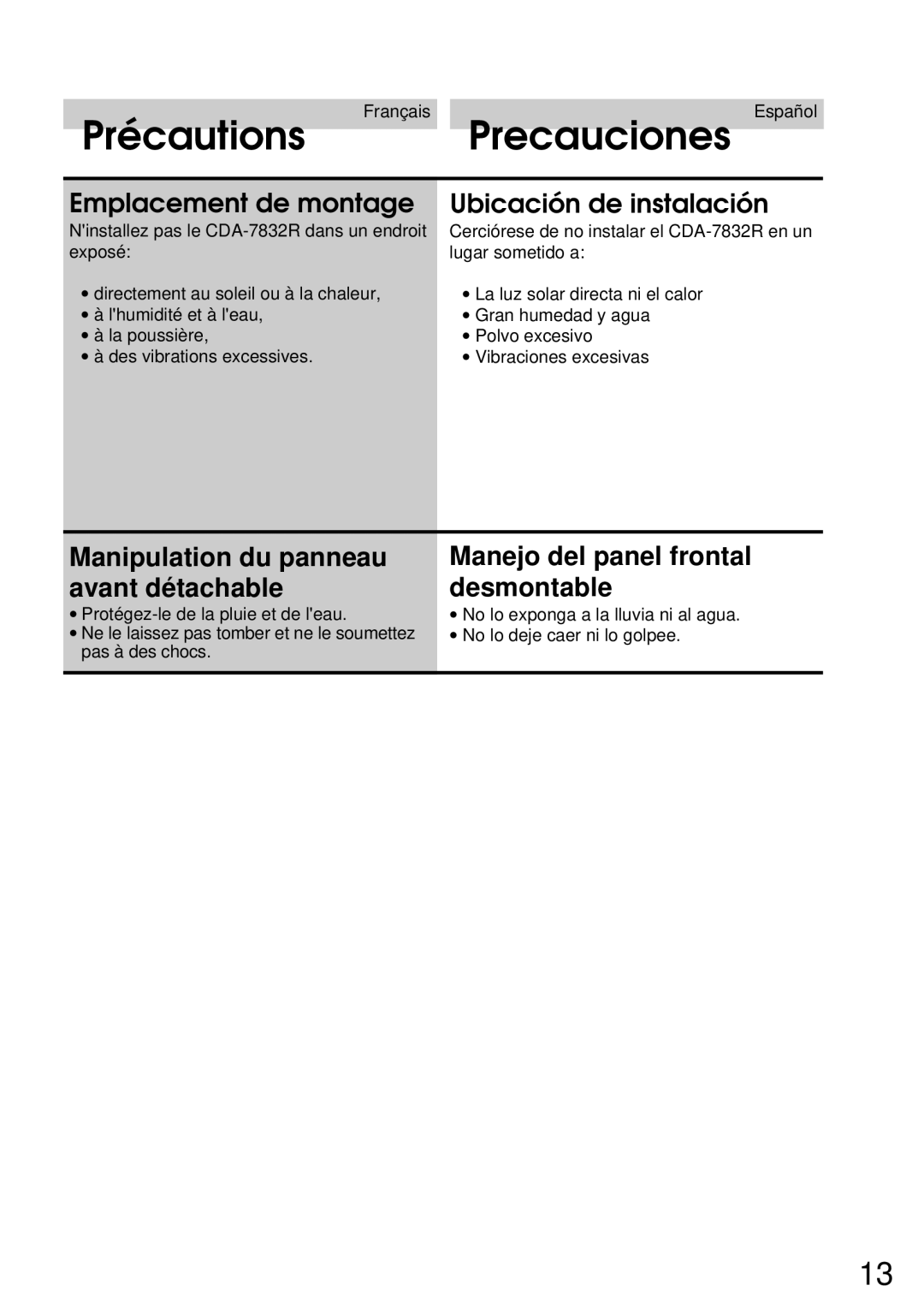 Alpine CDA-7832R owner manual Emplacement de montage 