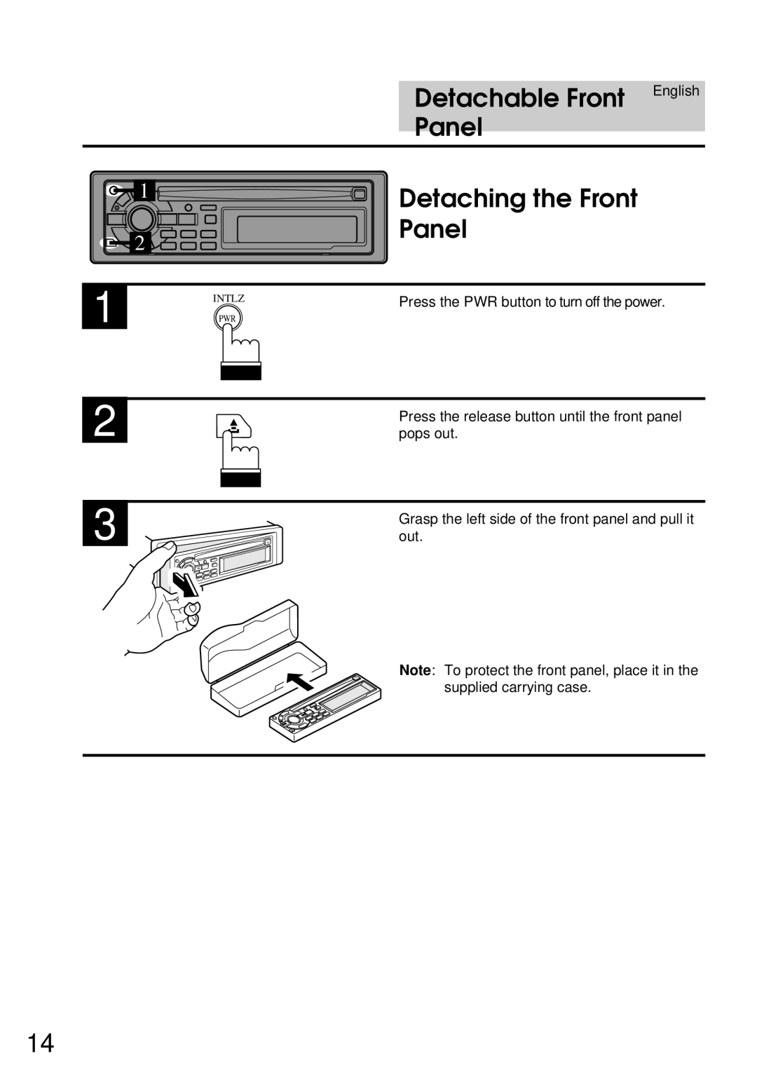 Alpine CDA-7832R owner manual Detachable Front English, Panel, Detaching the Front 