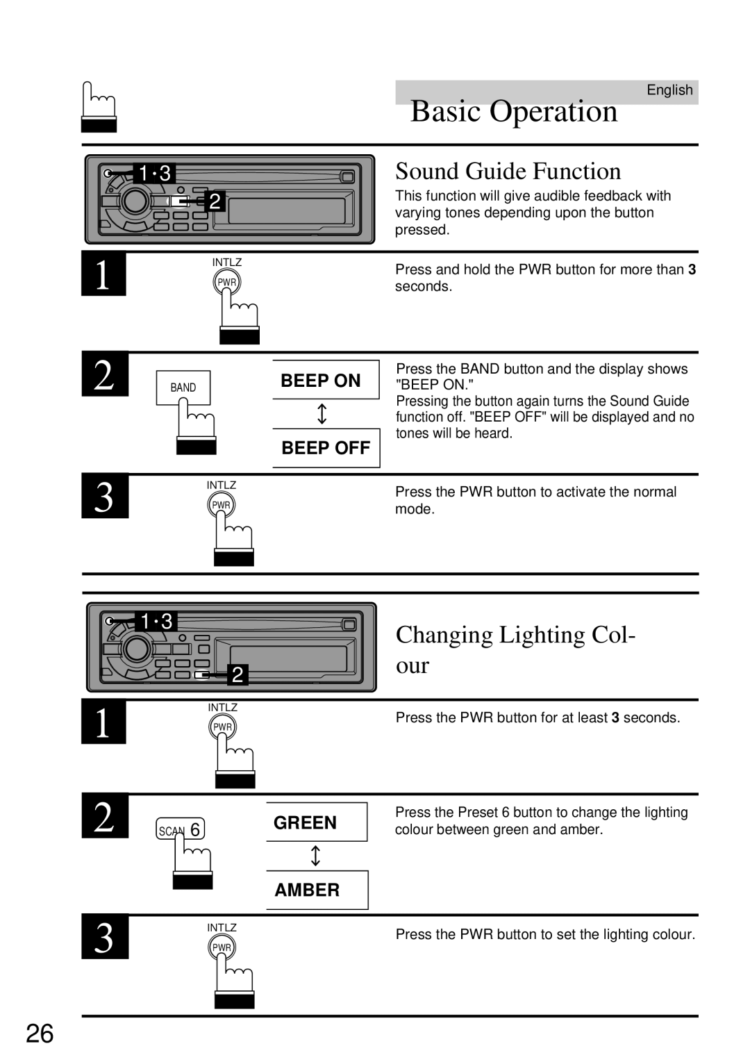 Alpine CDA-7832R owner manual Sound Guide Function, Changing Lighting Col- our 