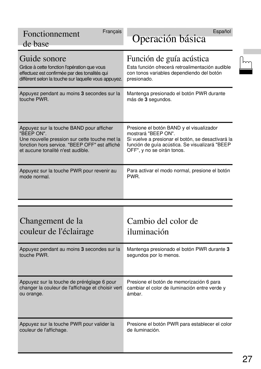 Alpine CDA-7832R owner manual Operación básica, Fonctionnement, De base, Guide sonore, Función de guía acústica 