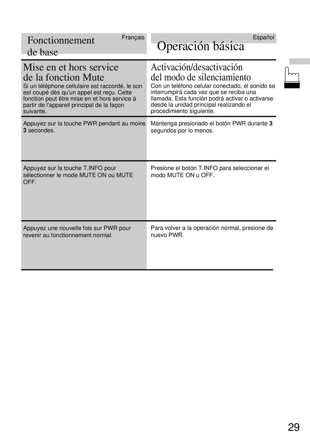 Alpine CDA-7832R Mise en et hors service de la fonction Mute, Activación/desactivación del modo de silenciamiento 