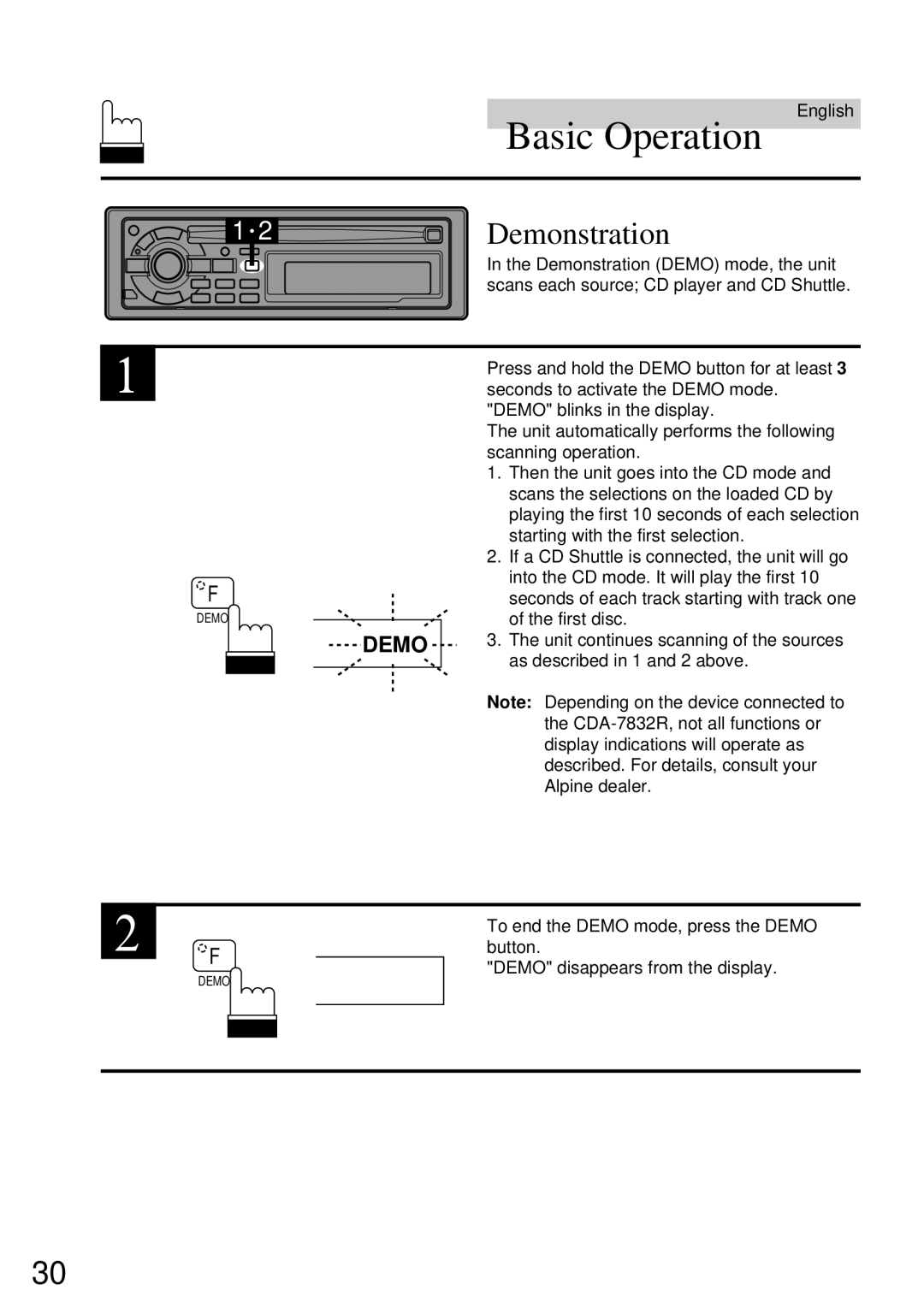 Alpine CDA-7832R owner manual Demonstration 