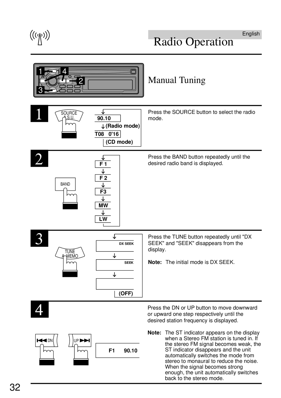 Alpine CDA-7832R owner manual Manual Tuning, Off 