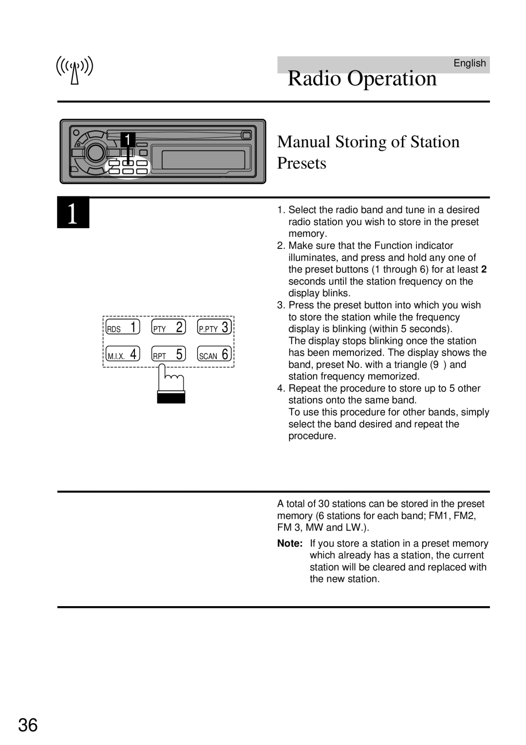 Alpine CDA-7832R owner manual Radio Operation, Manual Storing of Station Presets 