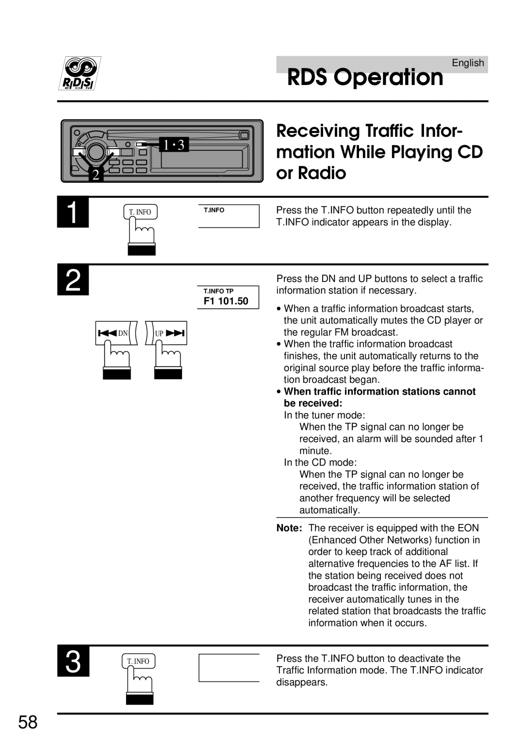 Alpine CDA-7832R owner manual Receiving Traffic Infor, Mation While Playing CD, Or Radio 