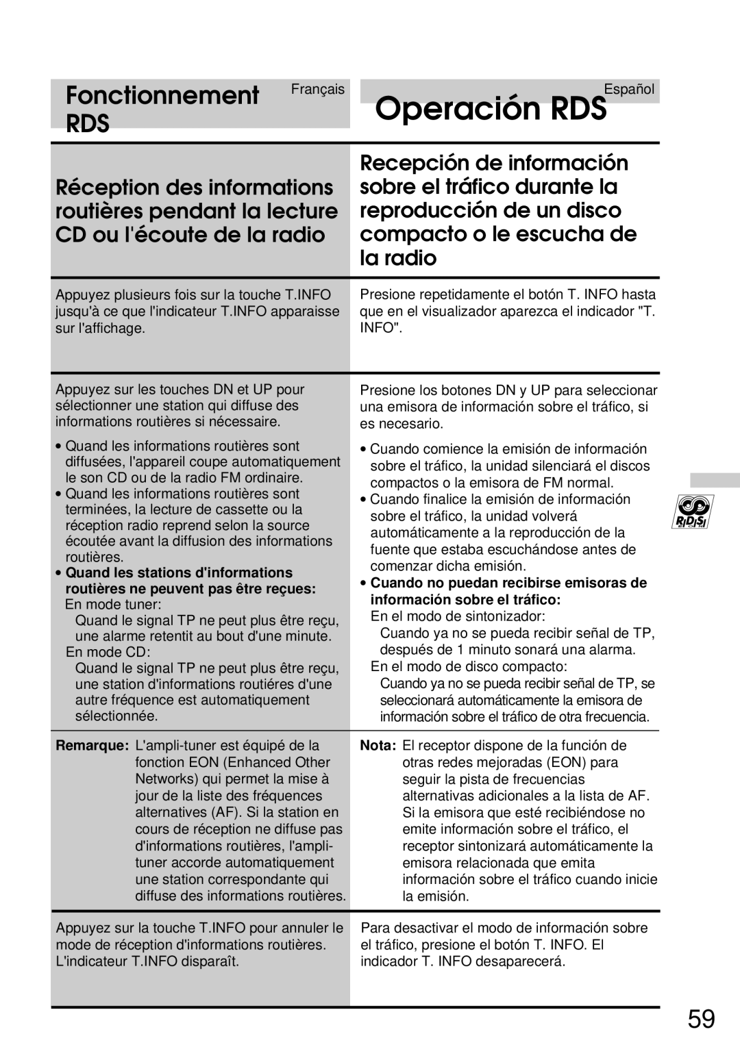 Alpine CDA-7832R ∙ Quand les stations dinformations, Routières ne peuvent pas être reçues, Información sobre el tráfico 