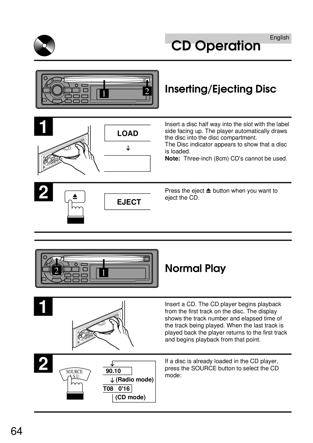 Alpine CDA-7832R owner manual CD Operation, Inserting/Ejecting Disc, Normal Play 