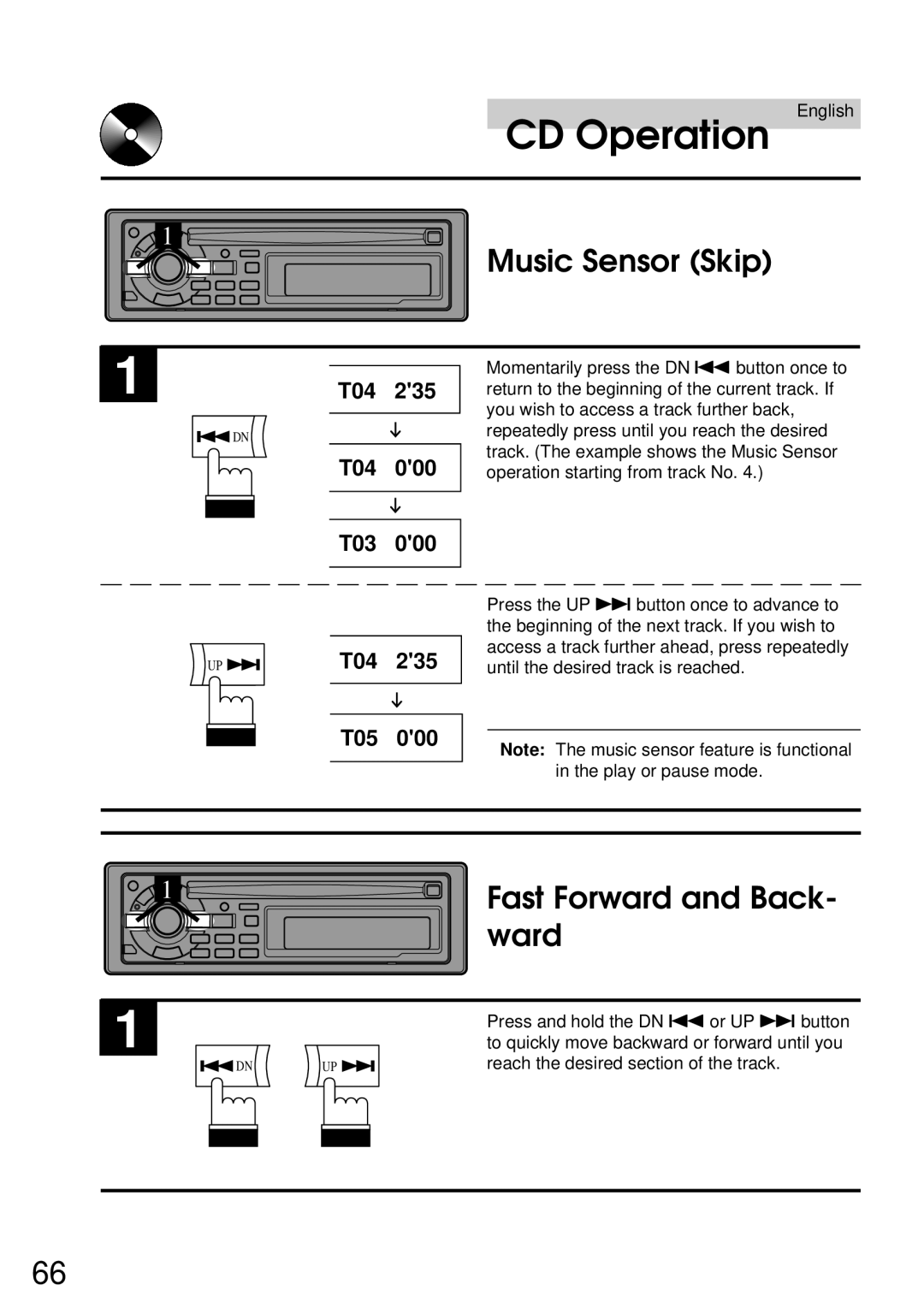 Alpine CDA-7832R owner manual Music Sensor Skip, Fast Forward and Back- ward 