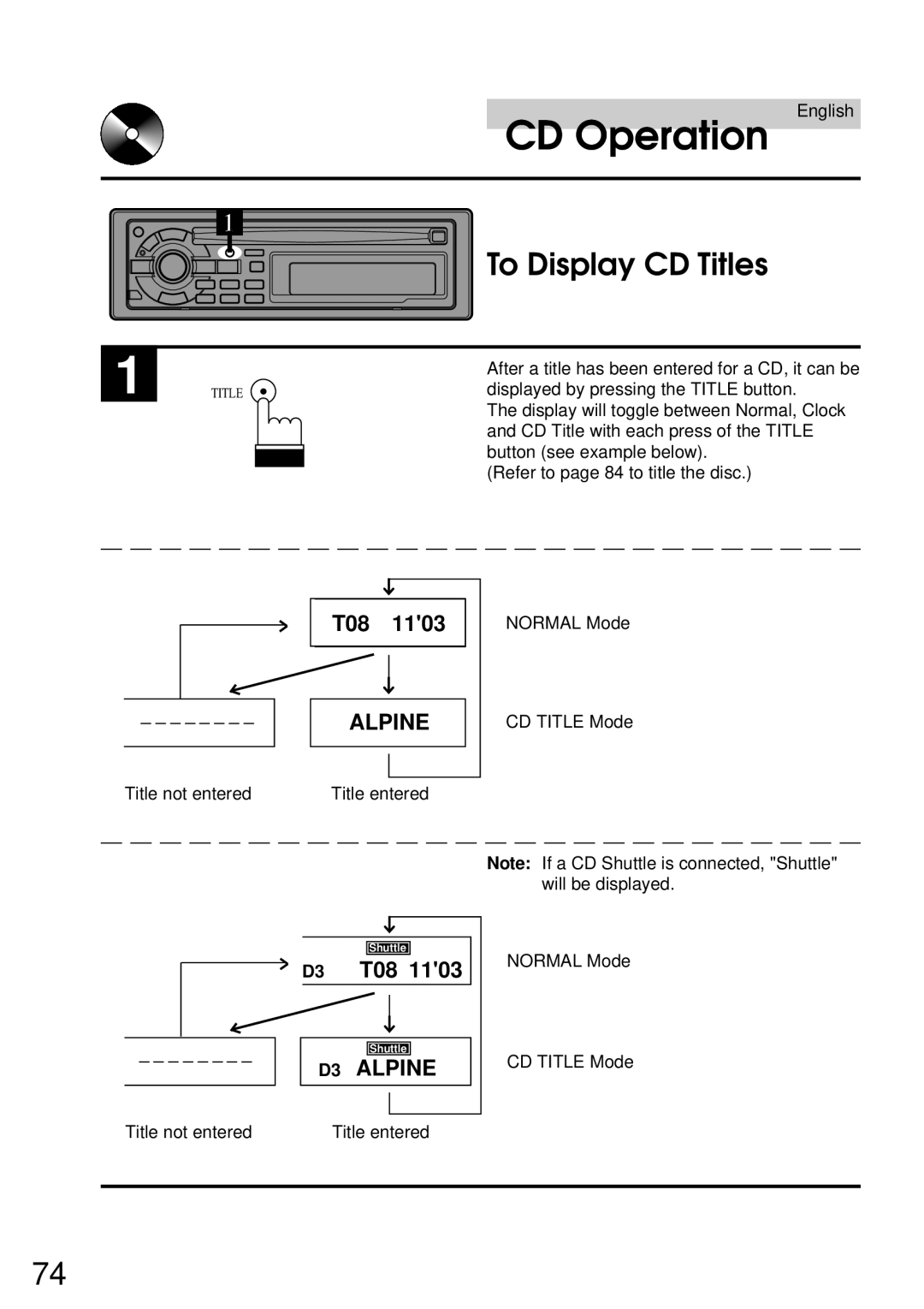 Alpine CDA-7832R owner manual To Display CD Titles, Alpine 