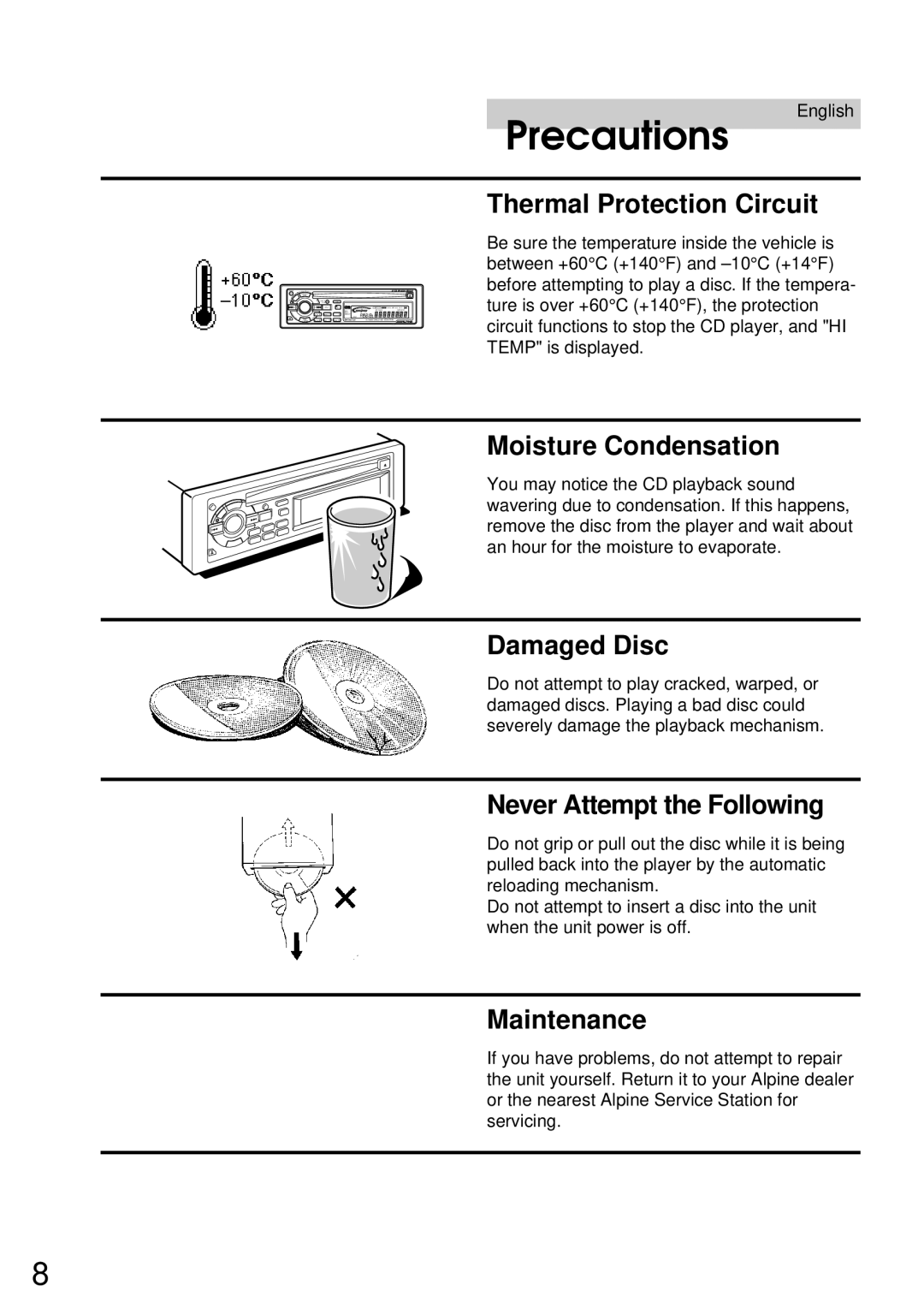 Alpine CDA-7832R owner manual Precautions 