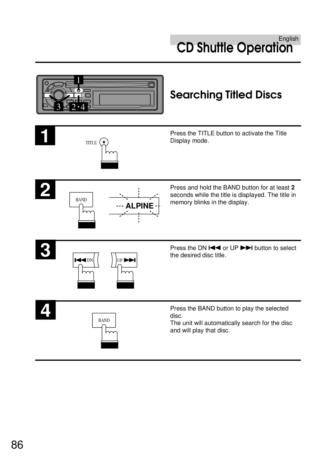 Alpine CDA-7832R owner manual Searching Titled Discs, Memory blinks in the display 