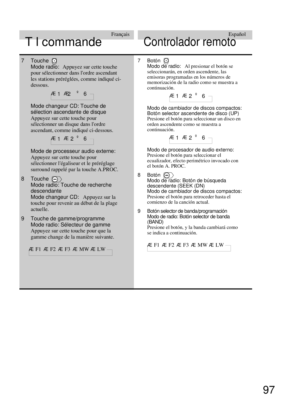 Alpine CDA-7832R owner manual Touche, Mode de processeur audio externe 