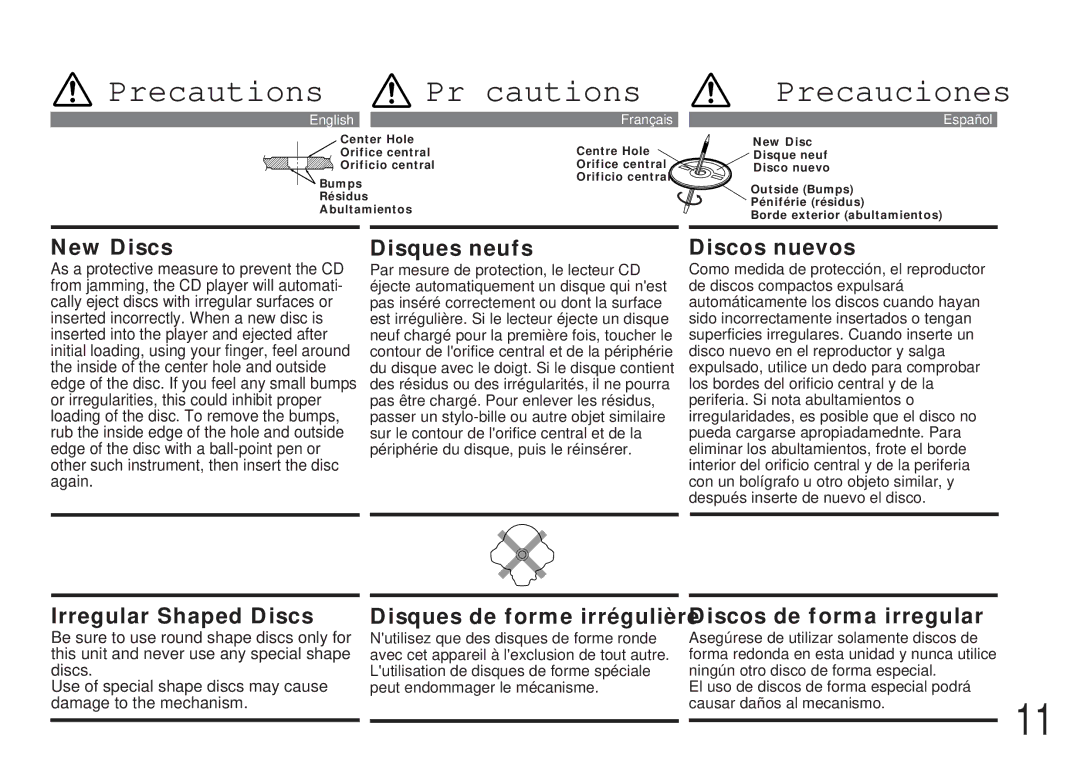 Alpine CDA-7838, CDA-7839 owner manual Precautions Précautions Precauciones 