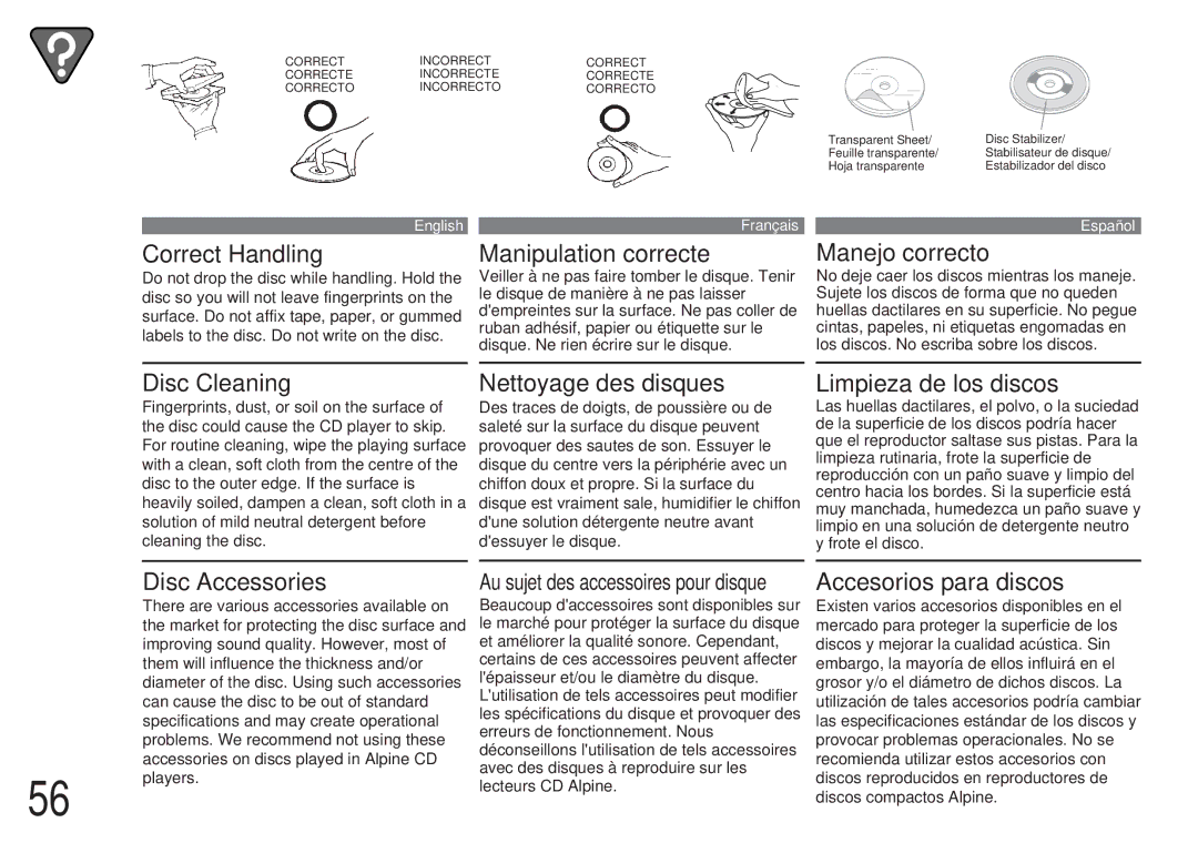 Alpine CDA-7839, CDA-7838 owner manual Correct Handling Manipulation correcte 